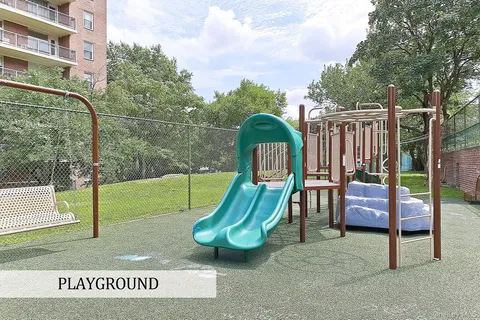 a view of a park with slide