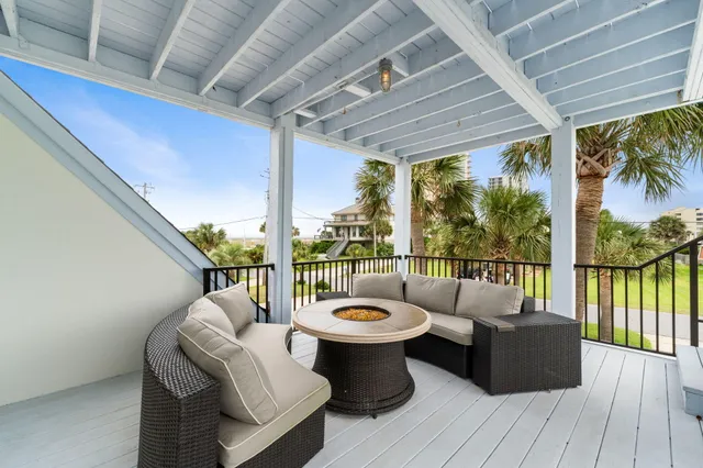 a view of a patio on the roof deck