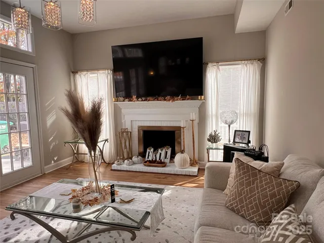 a view of a dining room with furniture and window