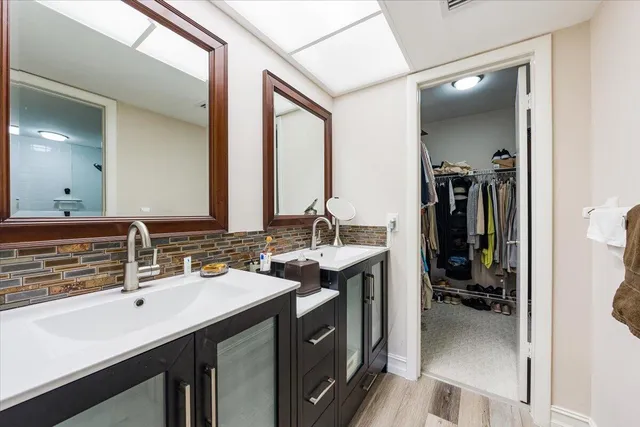 a bathroom with a sink double vanity
