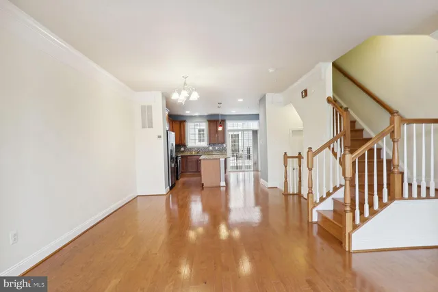a view of dining room with wooden floor