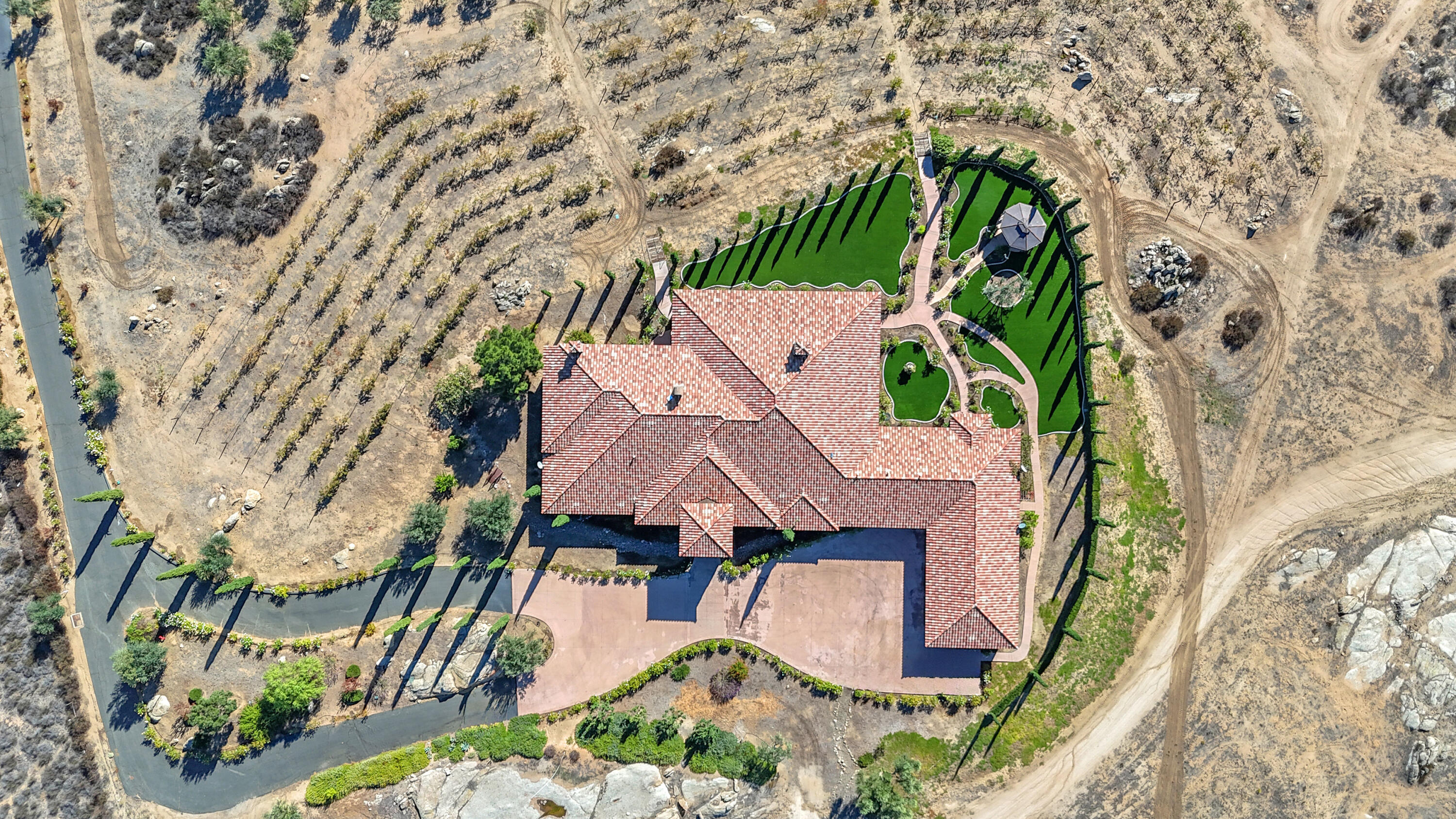 39345 San Ignacio Road Hemet, CA 92544 - Photo 109 of 110 an aerial view of a house with a yard and large trees