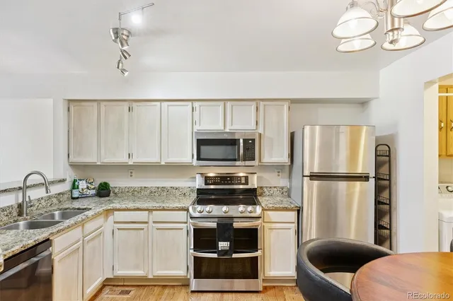 a kitchen with a refrigerator stove and sink