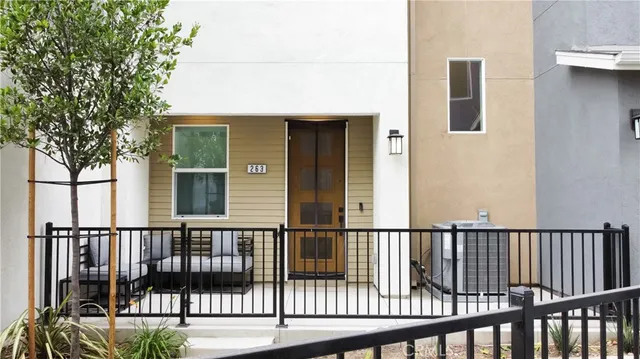 a view of balcony with furniture