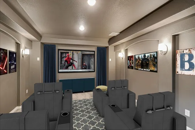 a living room with furniture and a painting on the wall