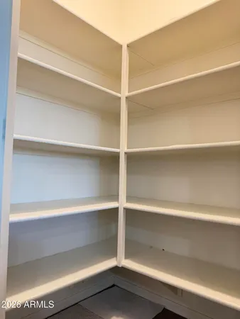 a view of walk in closet with empty racks