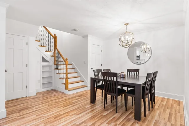 a view of a dining area with furniture and wooden floor