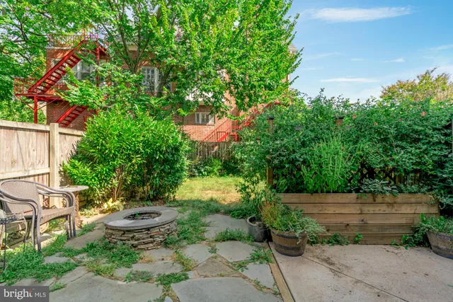 a view of a backyard with plants and a garden
