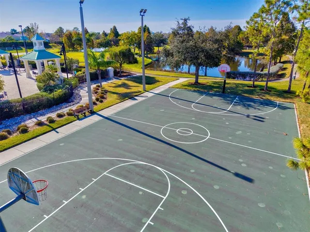 a view of a swimming pool and lake view