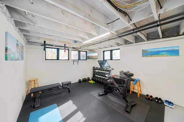 a view of a workspace with gym equipment