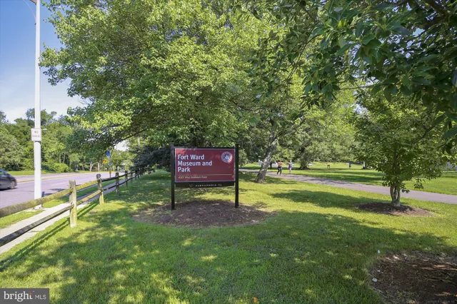 a view of a park with swings