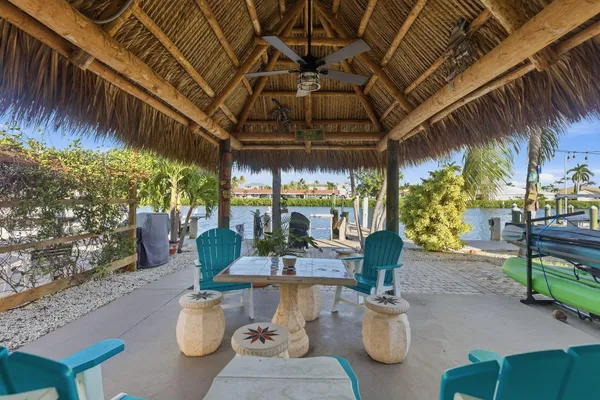 a view of swimming pool with outdoor seating