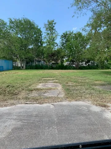 a view of a field with trees in background