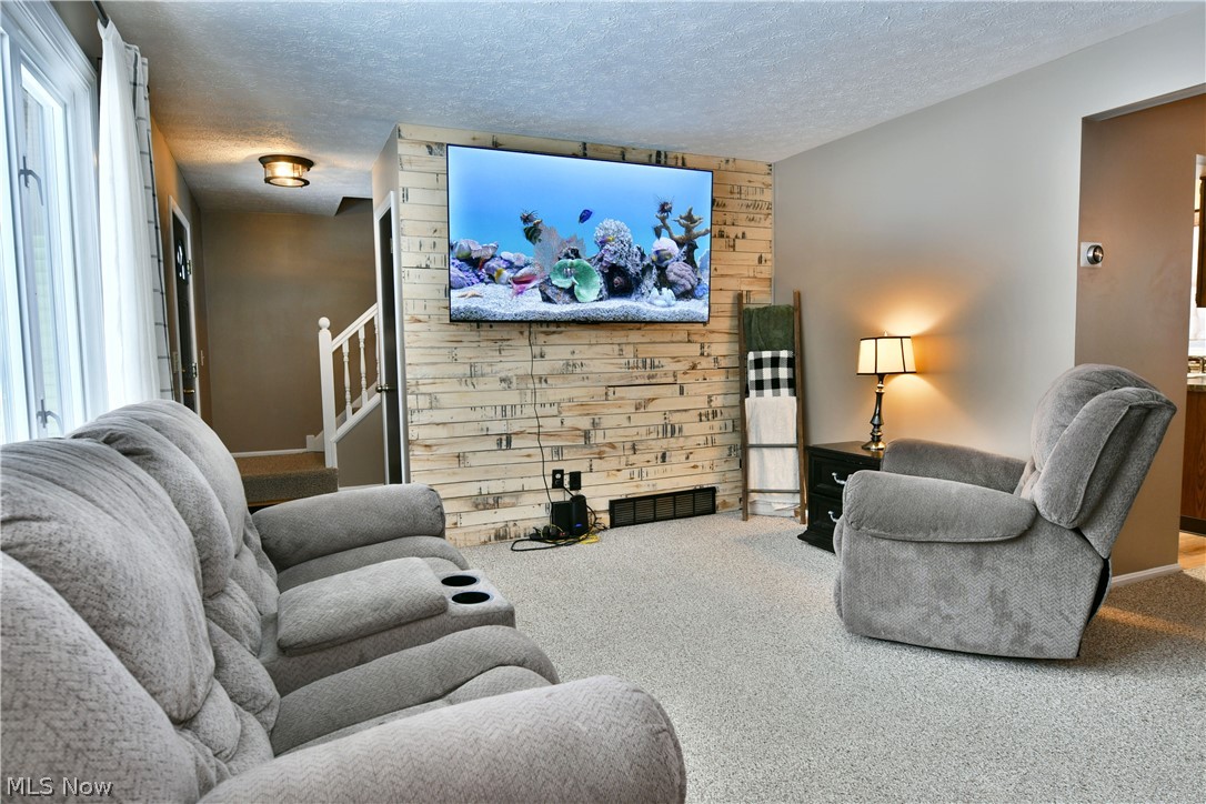 4251 Wayne Road Mantua, OH 44255 - Photo 5 of 34 Living room featuring a textured ceiling and carpet flooring