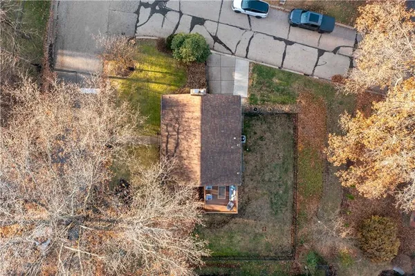 a bird view of building and yard