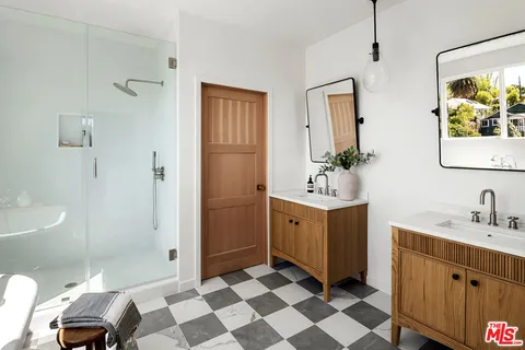 a view of small space with racks on the wall