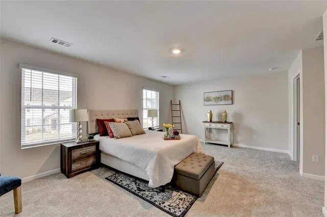 a bedroom with a bed and a couch