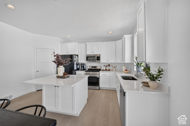 428 Quartz Road Tooele, UT 84074 - Photo 11 of 35 White shaker-style cabinetry, light wood-finish flooring, recessed lighting, white countertops, and stainless steel appliances