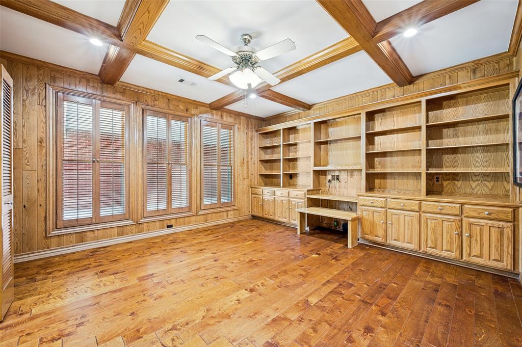 9 Country Ridge Road Melissa, TX 75454 - Photo 10 of 37 The den has a beautiful coffered ceiling, cabinets, shelving....
