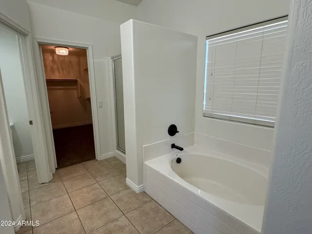 a bathroom with a bathtub and a shower