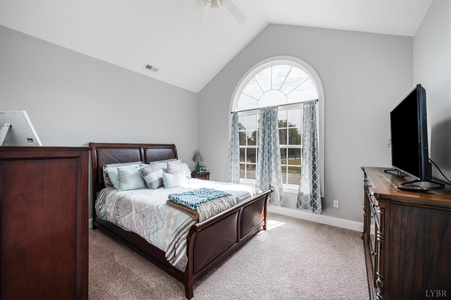 101 Little Creek Road Moneta, VA 24121 - Photo 38 of 76 a bedroom with a bed and a flat tv screen on the dresser