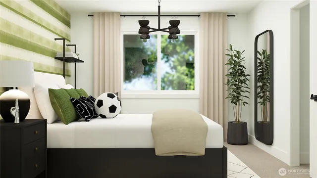 a bedroom with a bed and window