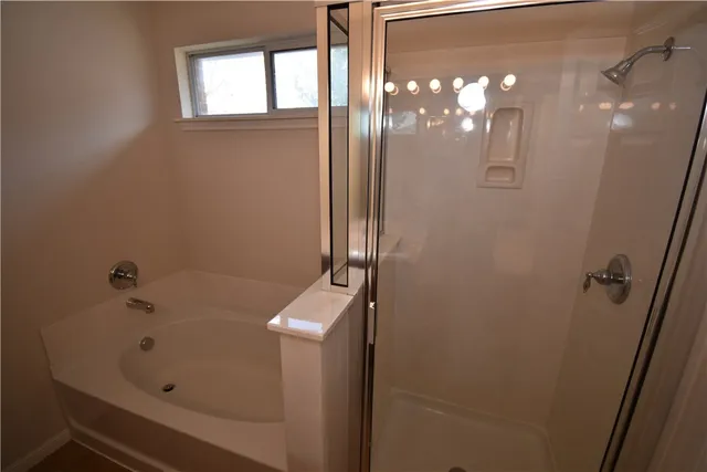 a bathroom with a bathtub
