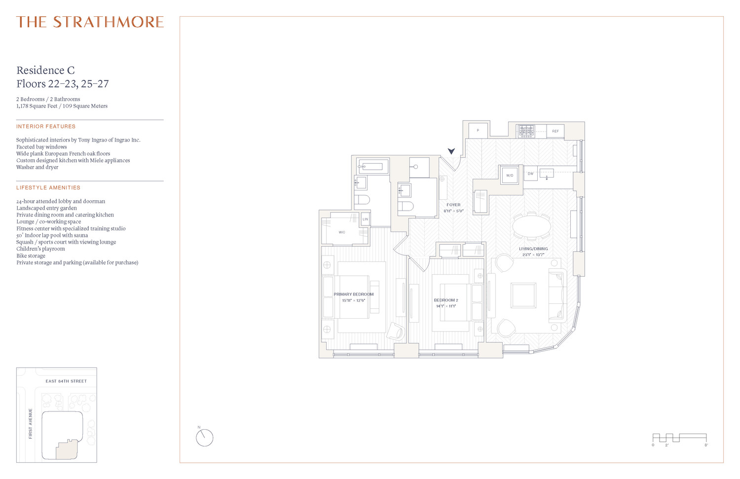 400 East 84th Street, Unit 22C Manhattan, NY 10028 - Photo 10 of 10 a picture of a bench in middle of a building