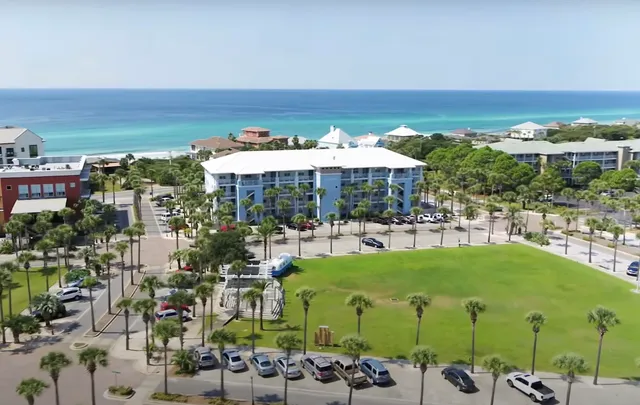 a view of a city with an ocean view