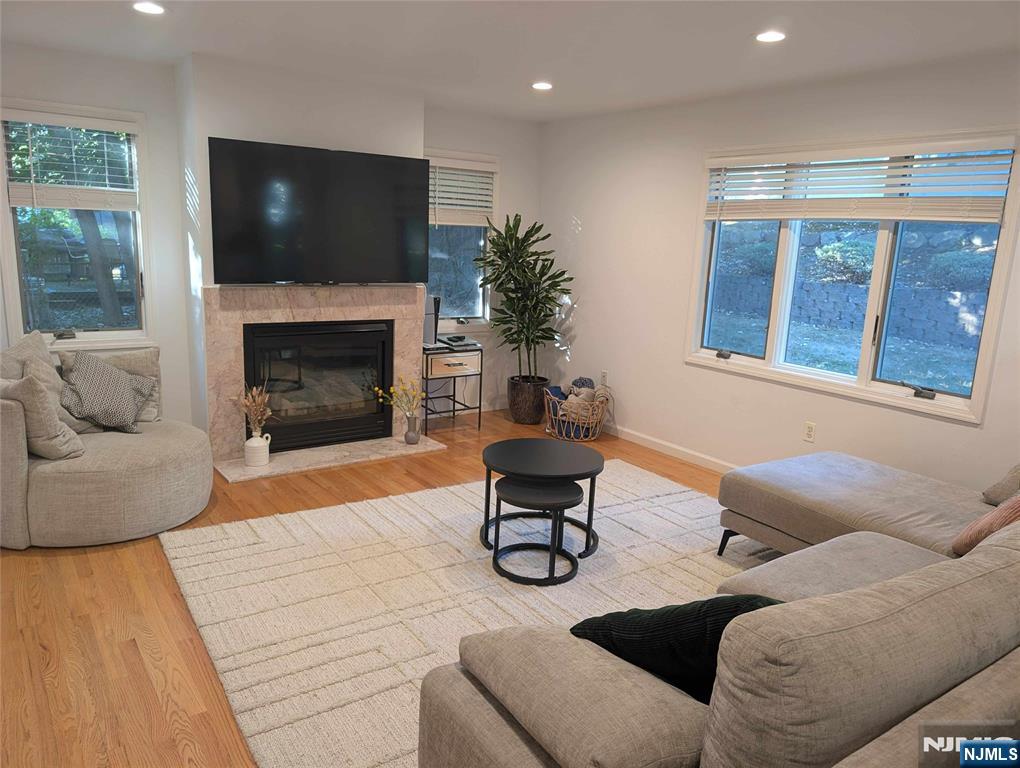 99 Park Avenue Cresskill, NJ 07626 - Photo 10 of 46 a living room with furniture a fireplace and a flat screen tv
