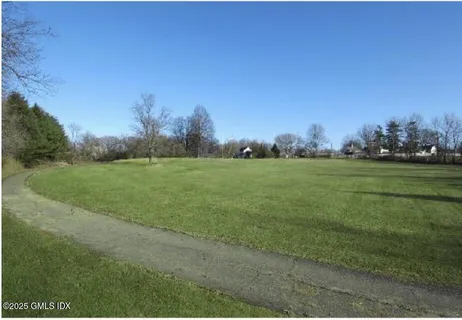 a view of a grassy field with trees
