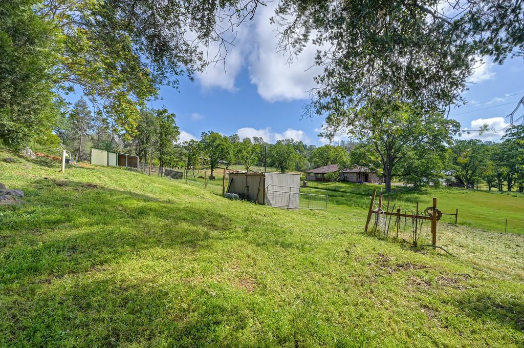 6181 Lambert Lane El Dorado, CA 95623 - Photo 50 of 68 view of yard featuring an outdoor structure, view of wooded area, and a rural view