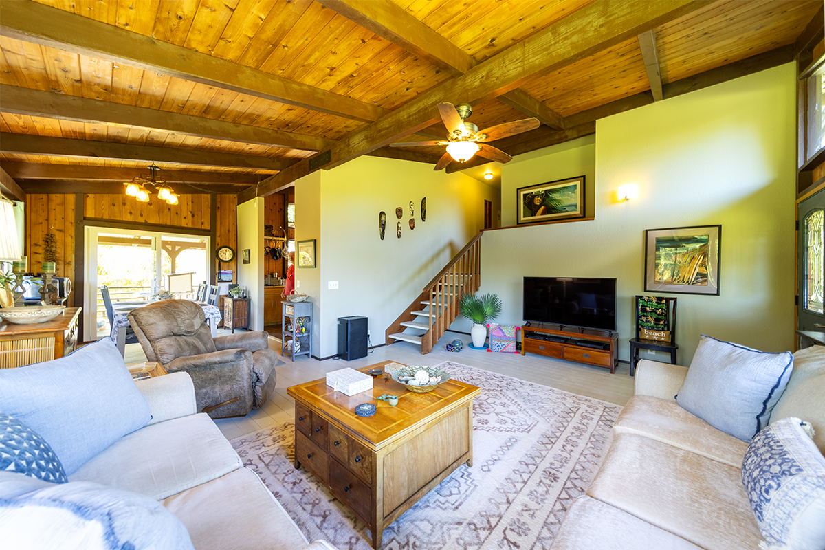 17-497 Homestead Road Kurtistown, HI 96760 - Photo 5 of 28 a living room with furniture a fireplace and a flat screen tv