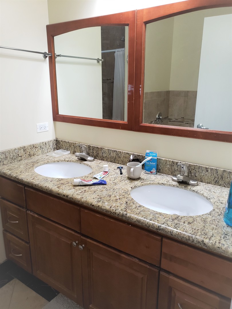 3554 South Dearborn Street Chicago, IL 60609 - Photo 8 of 22 a bathroom with a granite countertop sink and a mirror