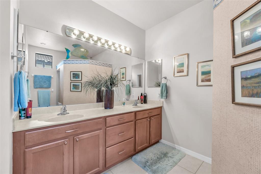 321 Silver Falls Drive Apollo Beach, FL 33572 - Photo 19 of 51 a spacious bathroom with a double vanity sink and a mirror
