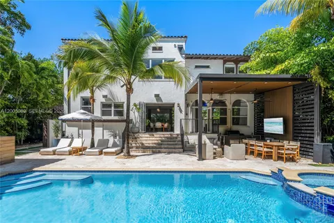 a view of a house with swimming pool and sitting area