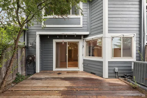 an outdoor space with pool view