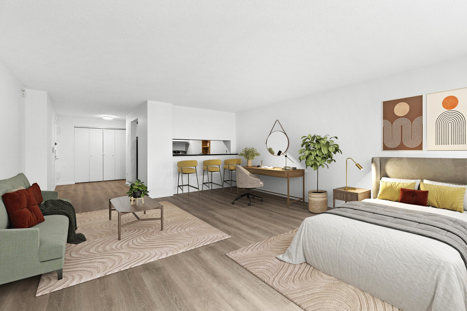 a bedroom with furniture and a couch