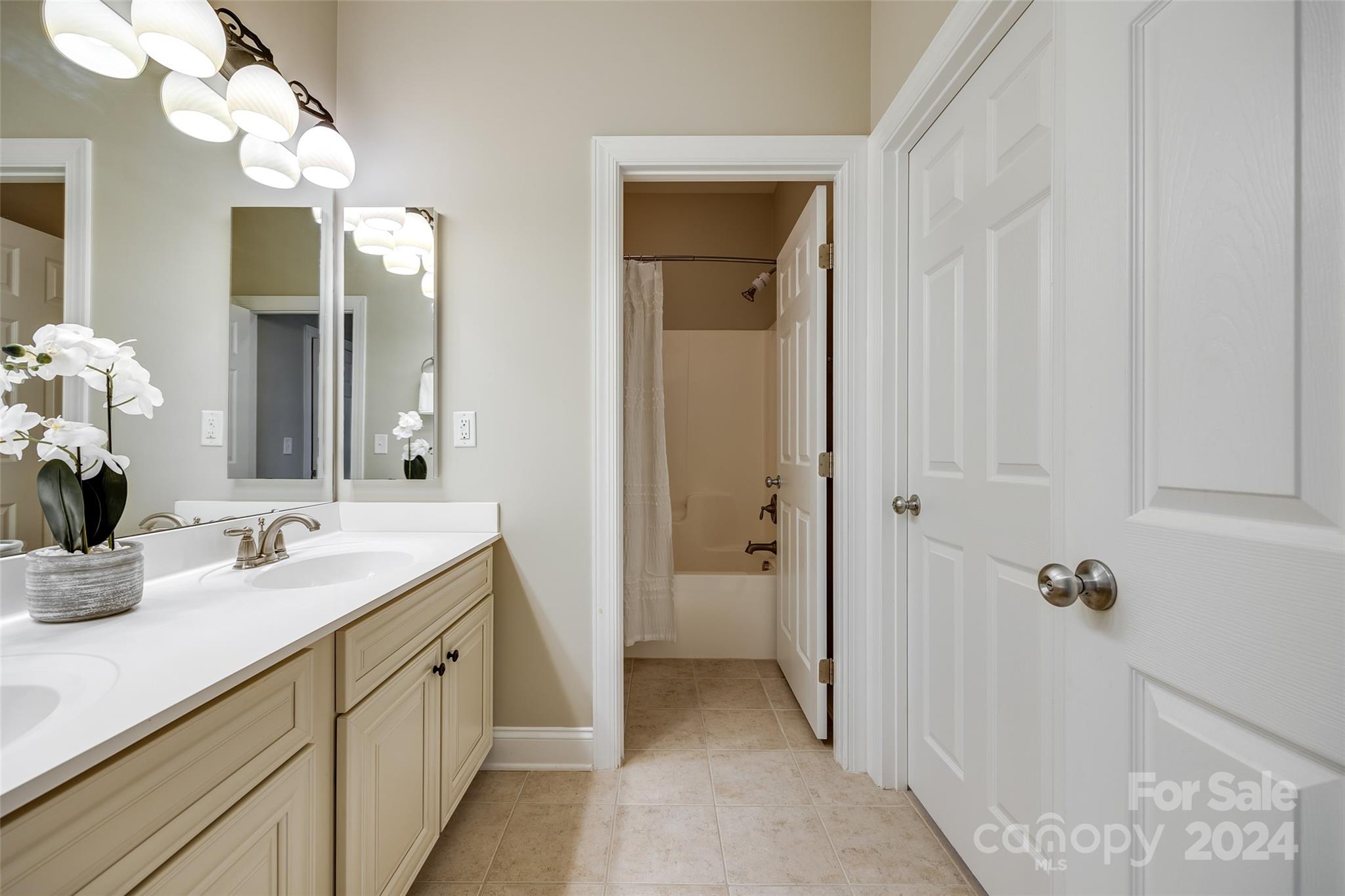 352 Calming Way Tega Cay, SC 29708 - Photo 34 of 48 a bathroom with a double vanity sink and mirror