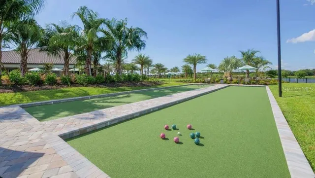 a view of a golf course with a garden