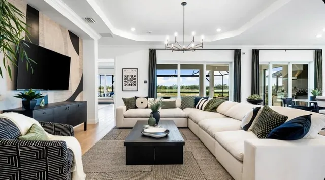 a living room with fireplace furniture and a flat screen tv
