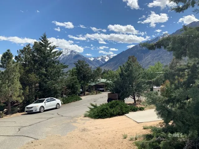 a view of a city street and trees