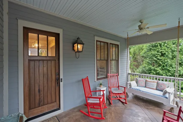 a outdoor living space with furniture and a window