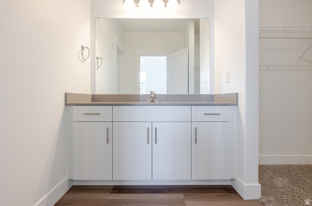 4662 Poplar Way, Unit Q301 Mapleton, UT 84664 - Photo 17 of 18 Bathroom featuring vanity, a walk in closet, and wood finished floors
