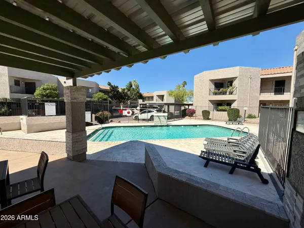 a view of yard with seating space