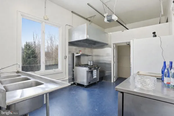 a view of a park with large trees