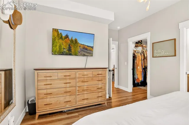 a bedroom with a bed and a dresser