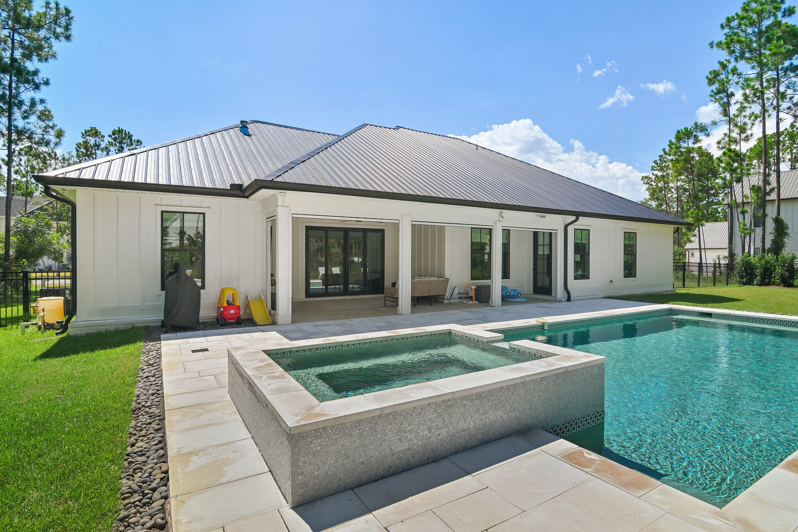 515 Hideaway Circle Santa Rosa Beach, FL 32459 - Photo 42 of 58 a view of a house with a swimming pool and a yard