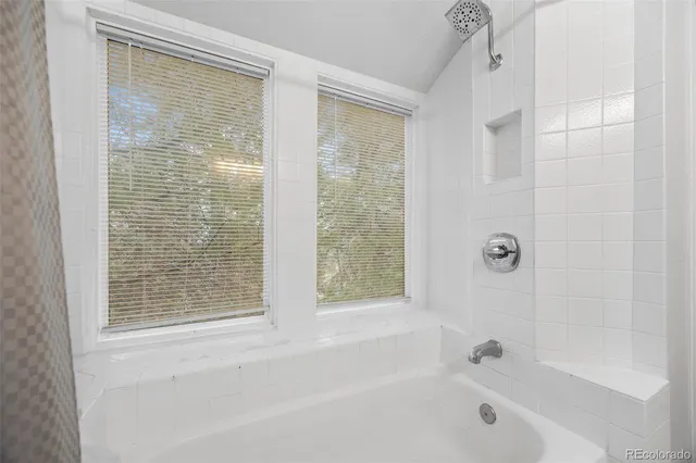 a bathroom with a bathtub