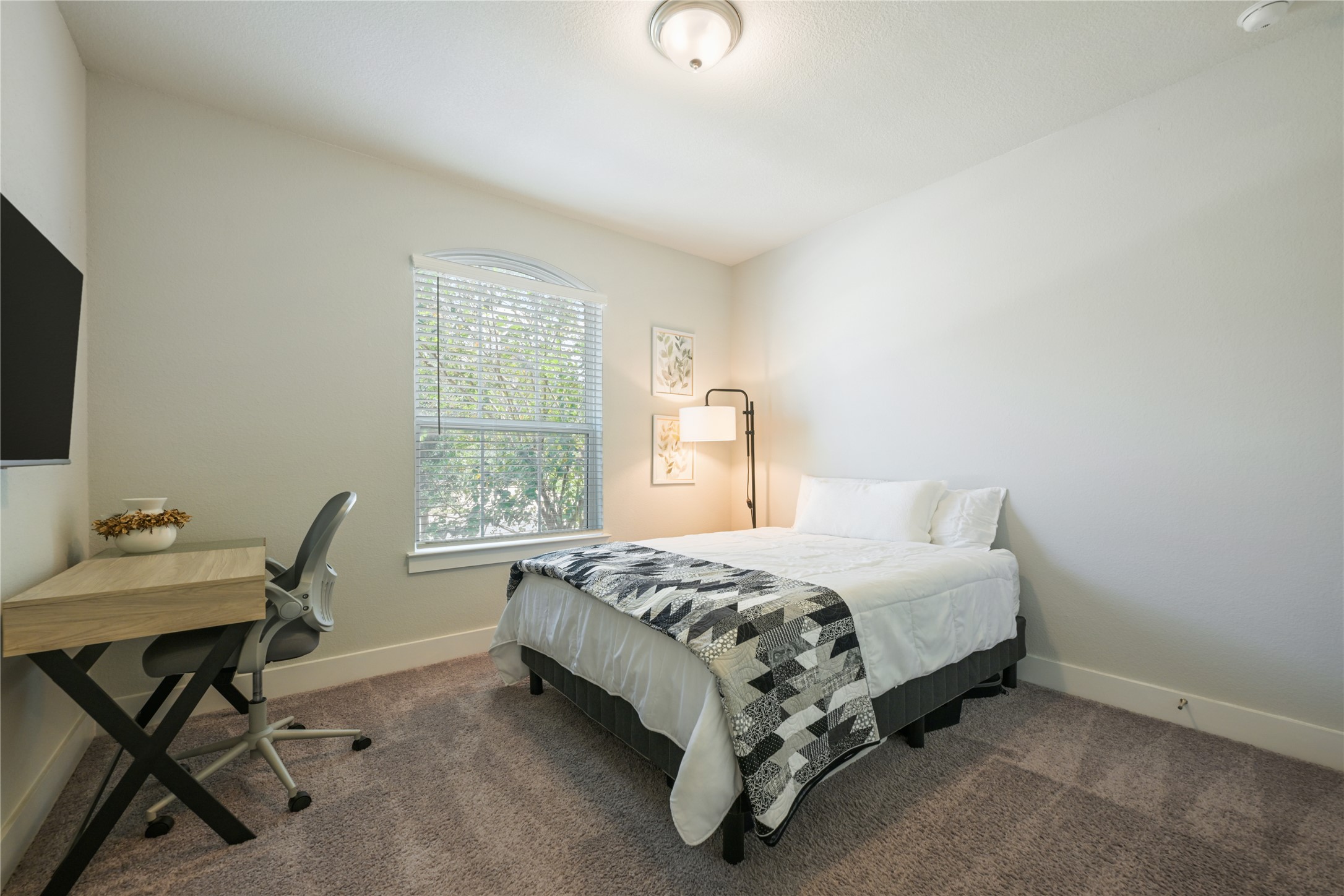 238 Wild Pecan Loop Buda, TX 78610 - Photo 23 of 31 Plush wall-to-wall carpeting and an arched window define this serene, light-filled bedroom.
